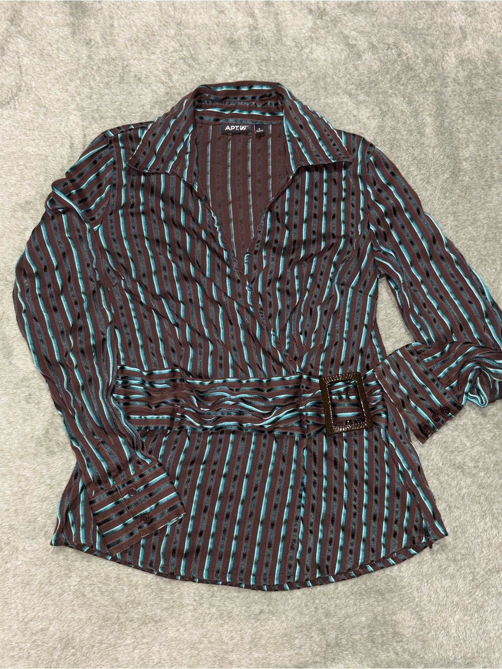 Apt. 9 Brown & Teal Striped Wrap Blouse with Belt size small